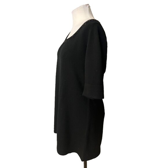 Eileen Fisher Women's Sweater M Medium Black Beaded Merino Wool Short Sleeve - Picture 6 of 13